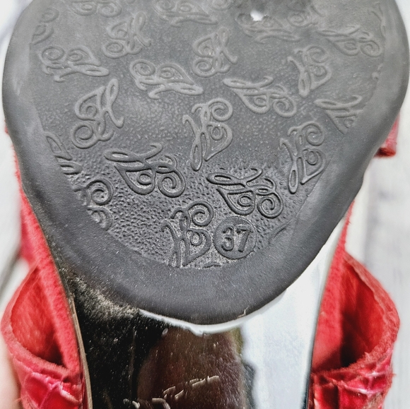 HELLE COMFORT | snake reptile print leather open toe comfort heeled sandals - Picture 11 of 13